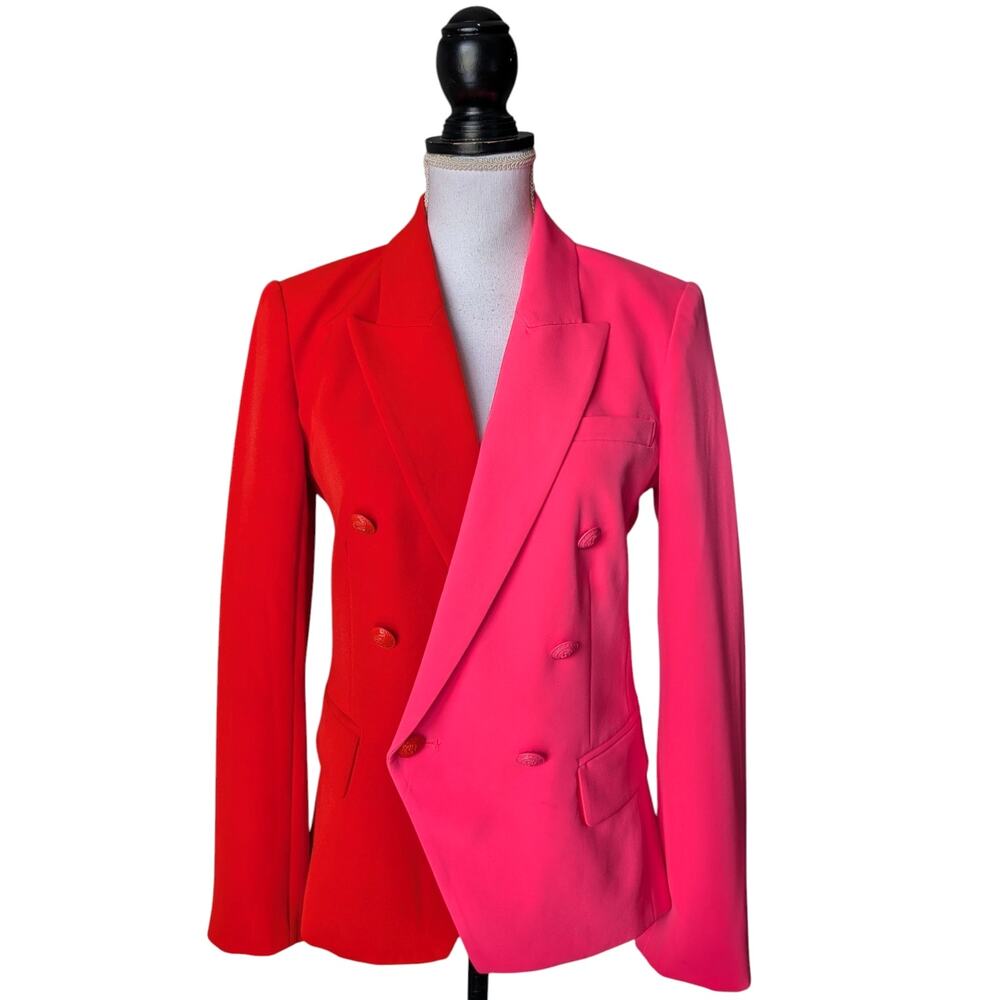 L'AGENCE Kenzie Colorblock Double Breasted Tailored Blazer Size 4 Hot Pink Red